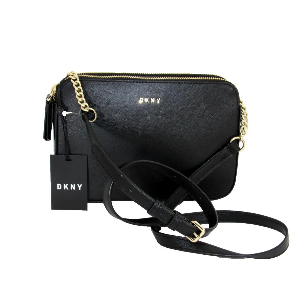 Dkny Small Black Three-compartment Crossbody Bag Purse Chain Strap
