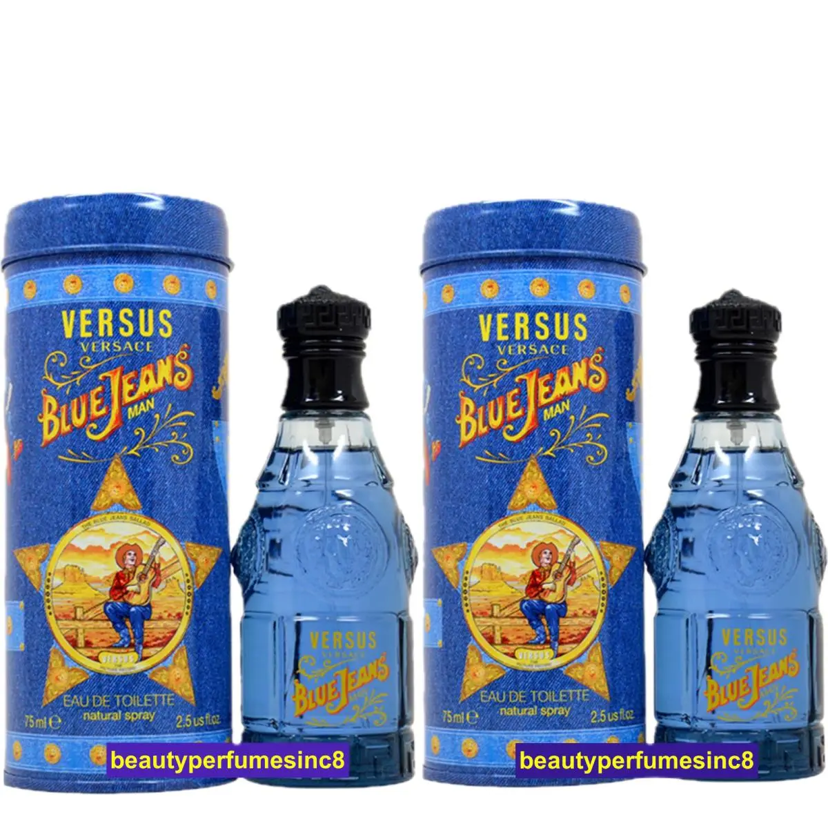 Lot of 2 - Blue Jeans by Versace 2.5oz / 75 ml Eau De Toilette Spray For Men