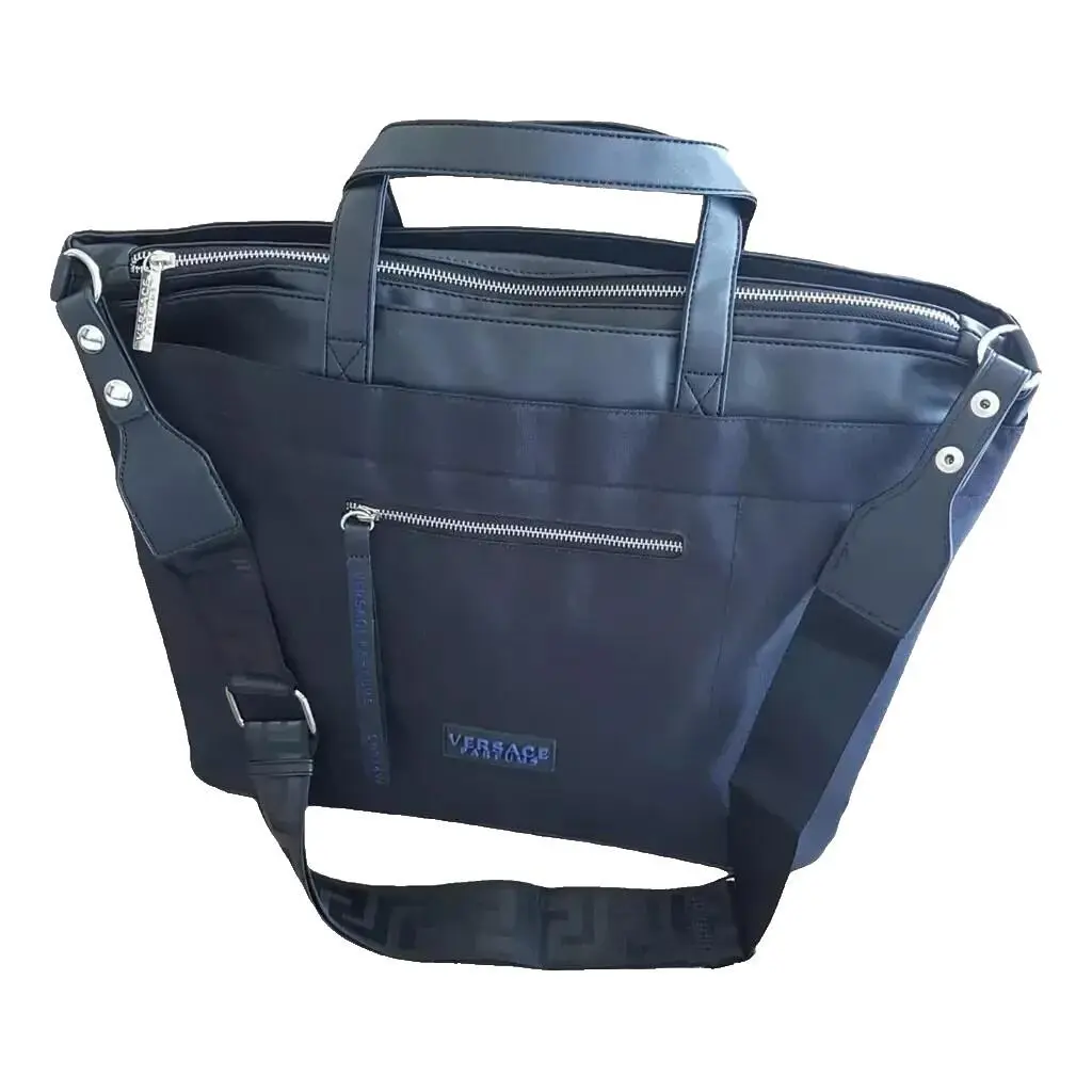 Versace Parfums Men`s Weekender / Travel / Tote / Holdall Black Leather