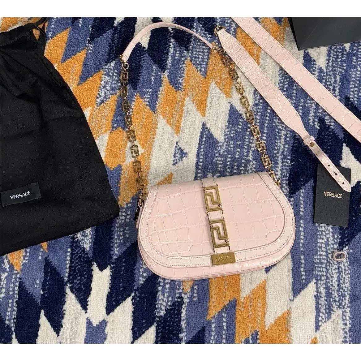 Versace Medusa Croc-embossed Leather Shoulder Bag Women`s Pink with Bag