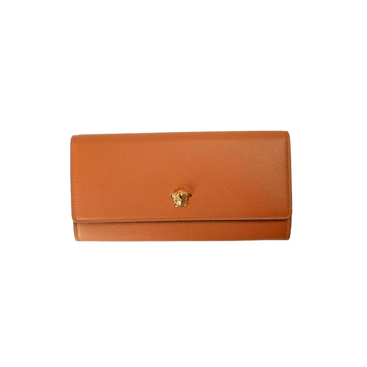 Versace Women`s Brown Pebbled Leather Gold Medusa Wallet