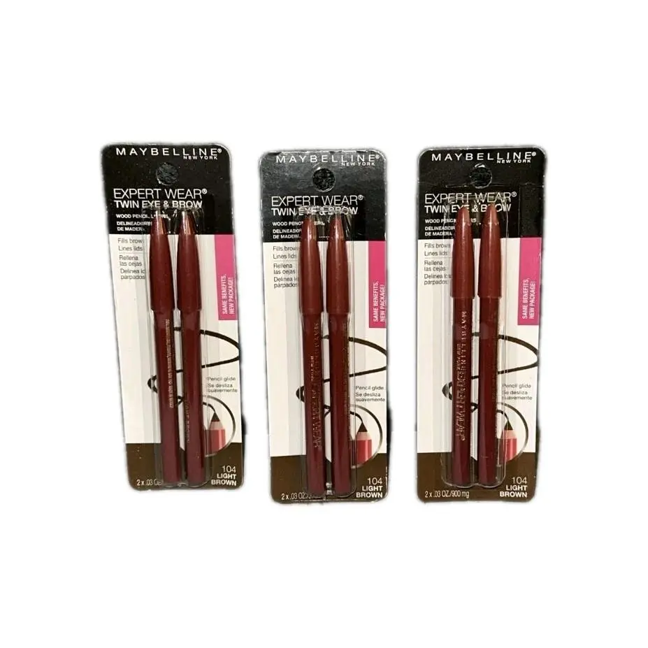 3 Lot Maybelline Expert Wear Twin Eye Brow Pencils 104 Light Brown
