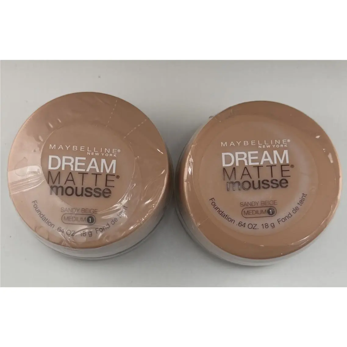 Lot of 2 Maybelline Dream Matte Mousse Foundation Sandy Beige Medium 1 New .64oz
