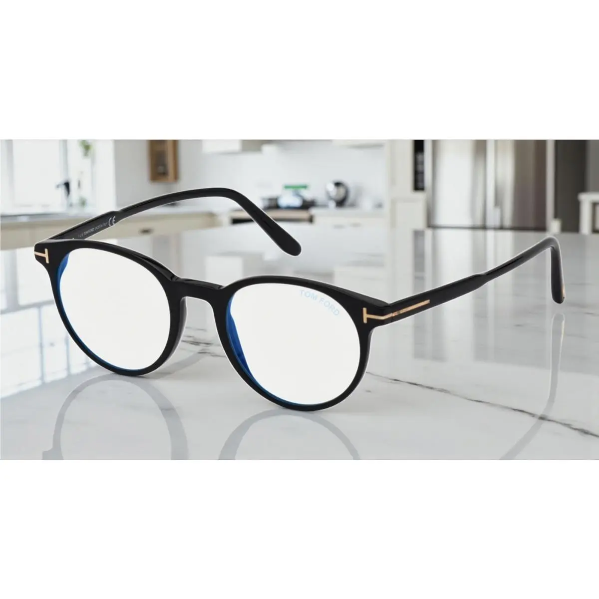 Tom Ford FT5695 B 001 Shiny Black Plastic Blue Filter 49 mm Men`s Eyeglasses
