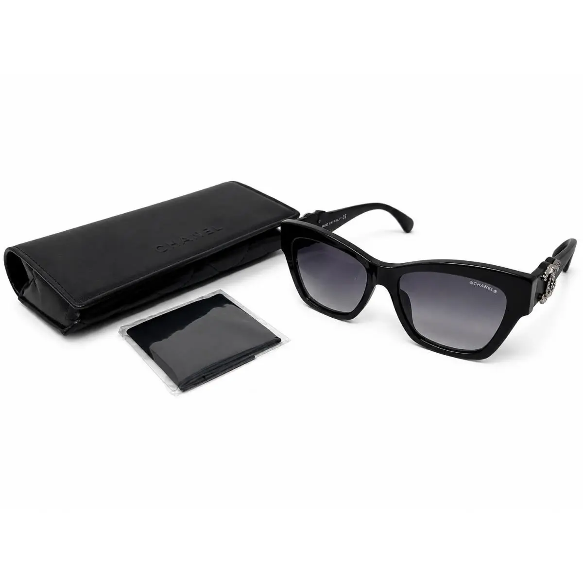 Women`s Sunglasses CH5456QA 501/S6 Black Black Grey 54mm by Chanel