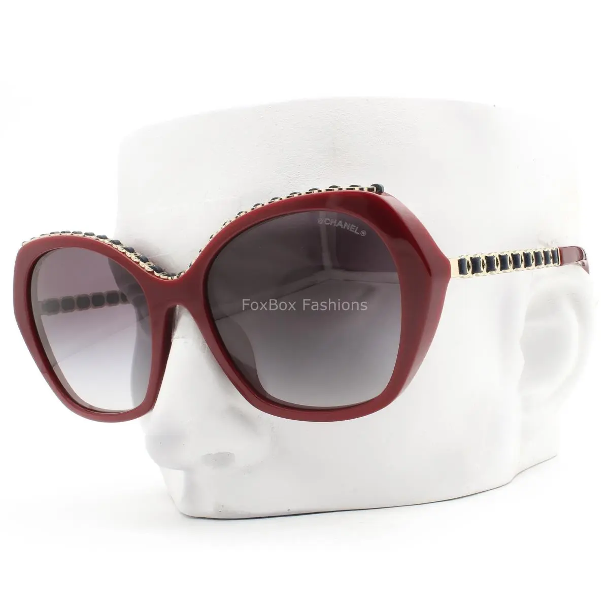 Chanel Sunglasses Dark Red Pale Gold CC Logo Chain Trim ch5547QA 1792/S6 W/case