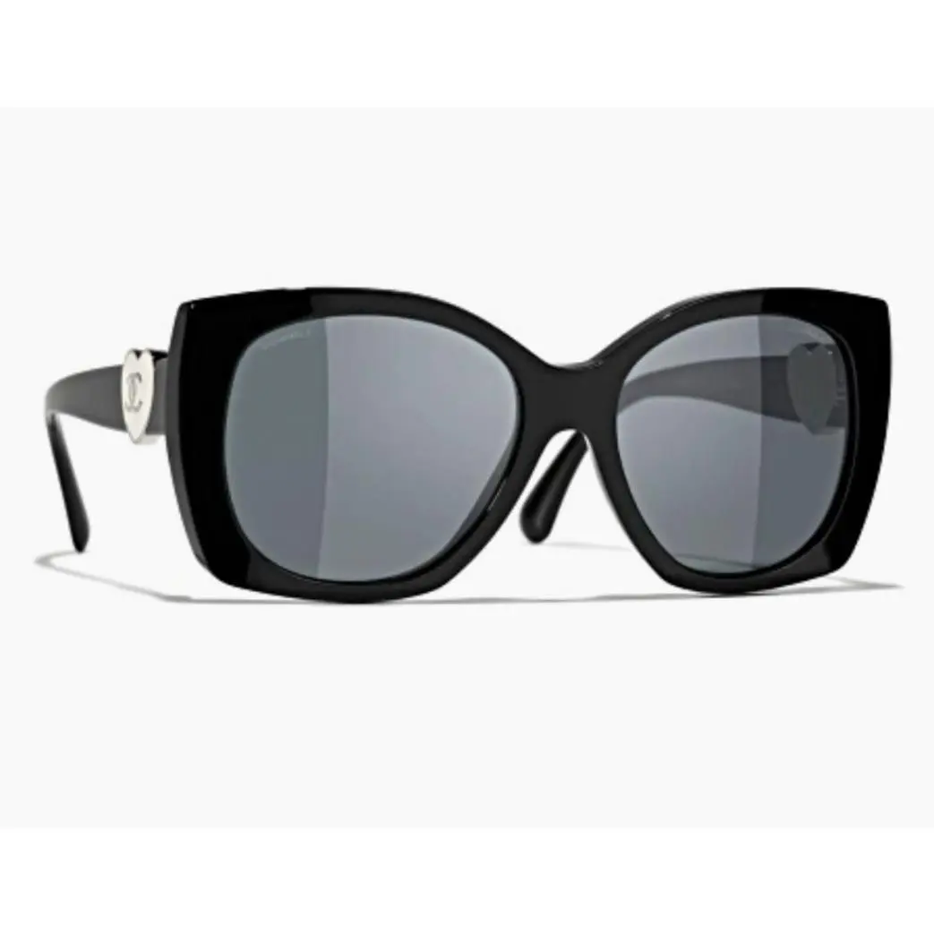 Chanel Sunglasses CH5519-A 622/S8 Polarized Black Gold Gray Heart 55 17 140
