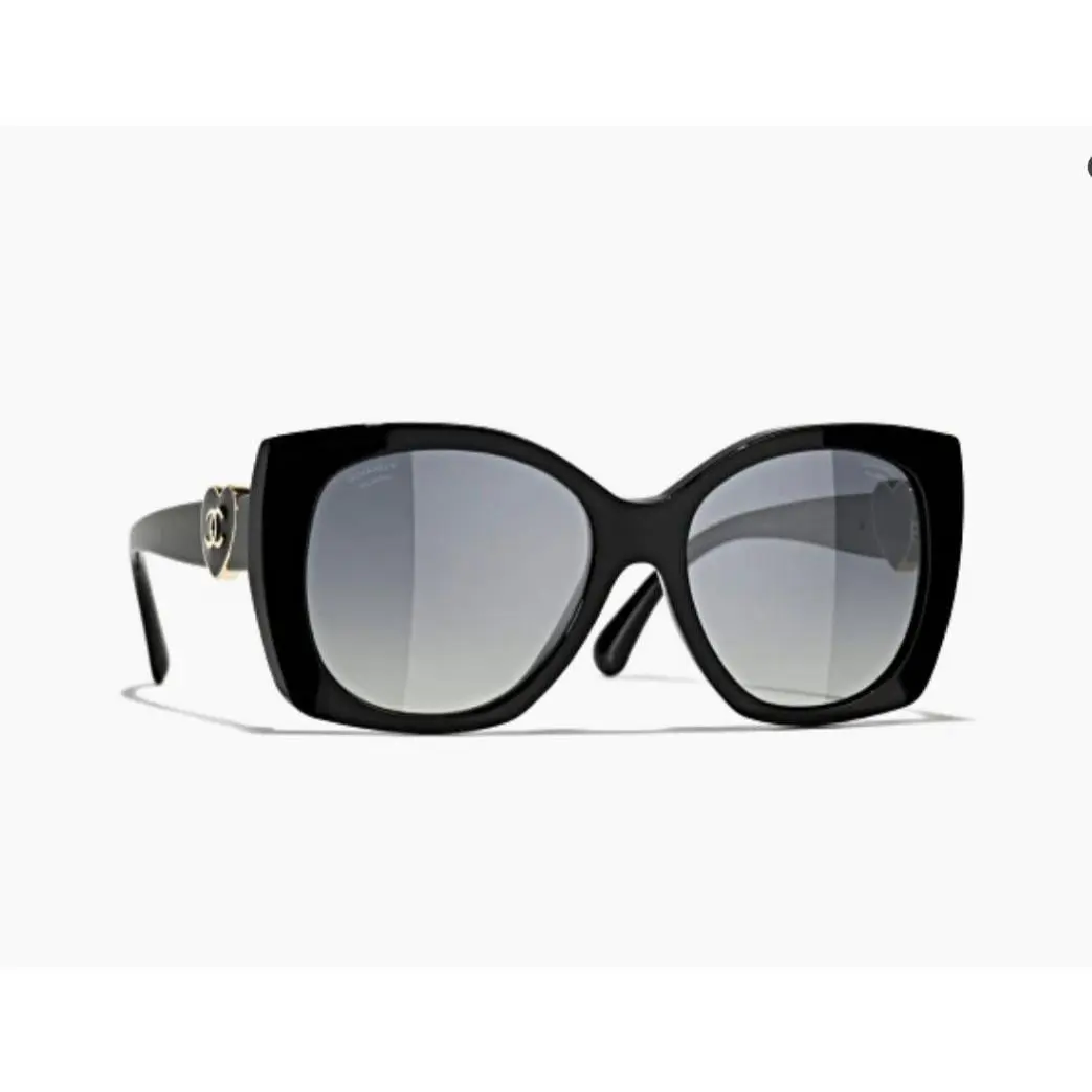 Chanel Sunglasses 5519-A 622/S8 Polarized Black Gold Gray Heart 55 17 140