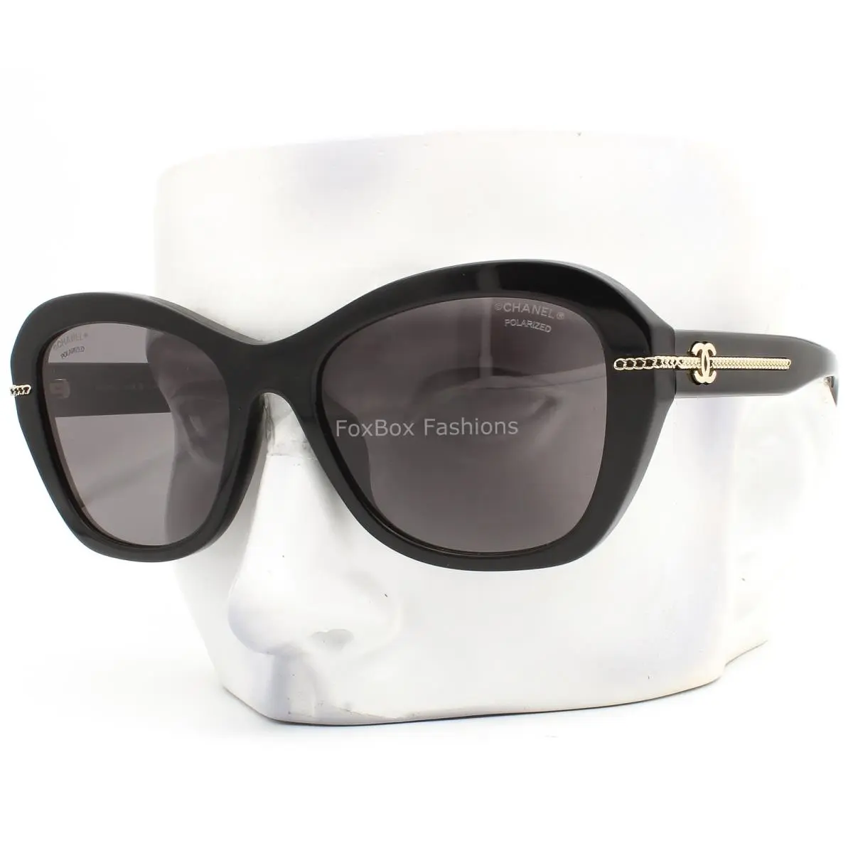 Chanel Sunglasses Glossy Black Pale Gold CC Polarized ch5510A 622/T8 with Case