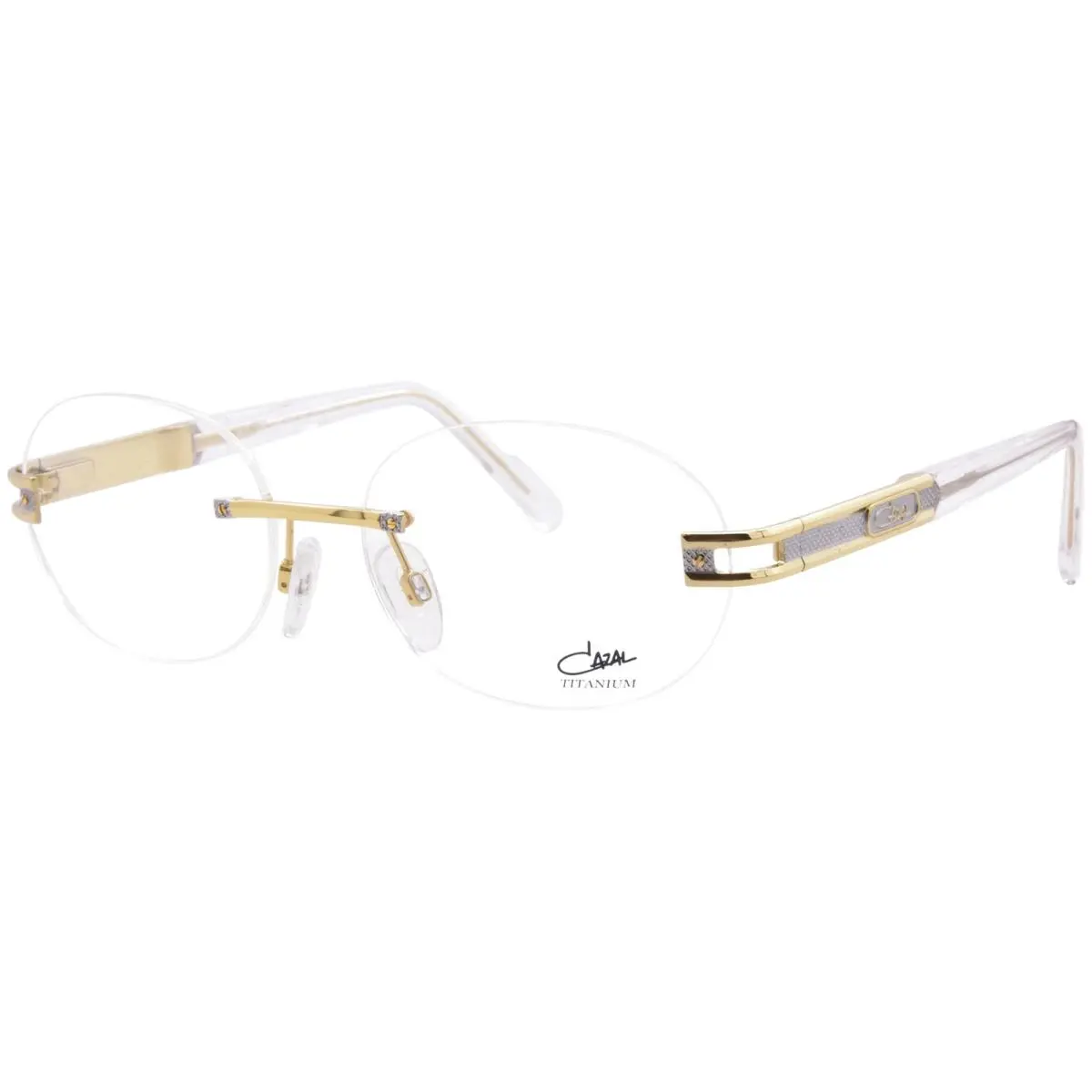 Cazal 7118 003 Titanium Eyeglasses Men`s Bicolor/gold Rimless Oval Shape 56mm