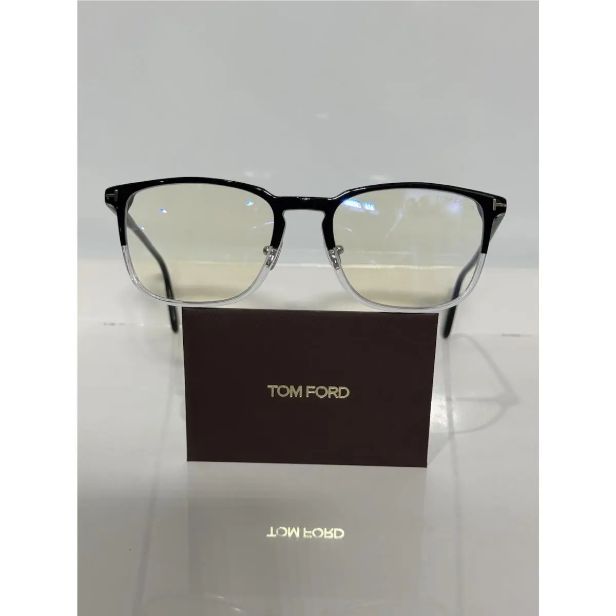 Tom Ford TF5699B 005 Black Clear Acetate Blue Block Eyeglasses 55mm