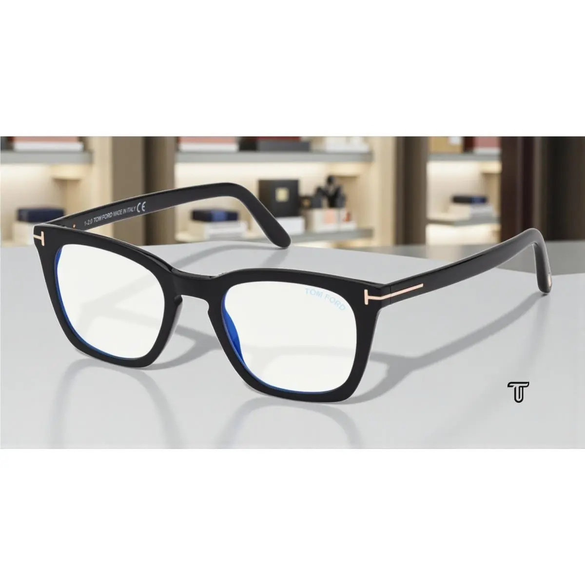 Tom Ford FT5736 B 001 Shiny Black Plastic Blue Filter 50 mm Men`s Eyeglasses