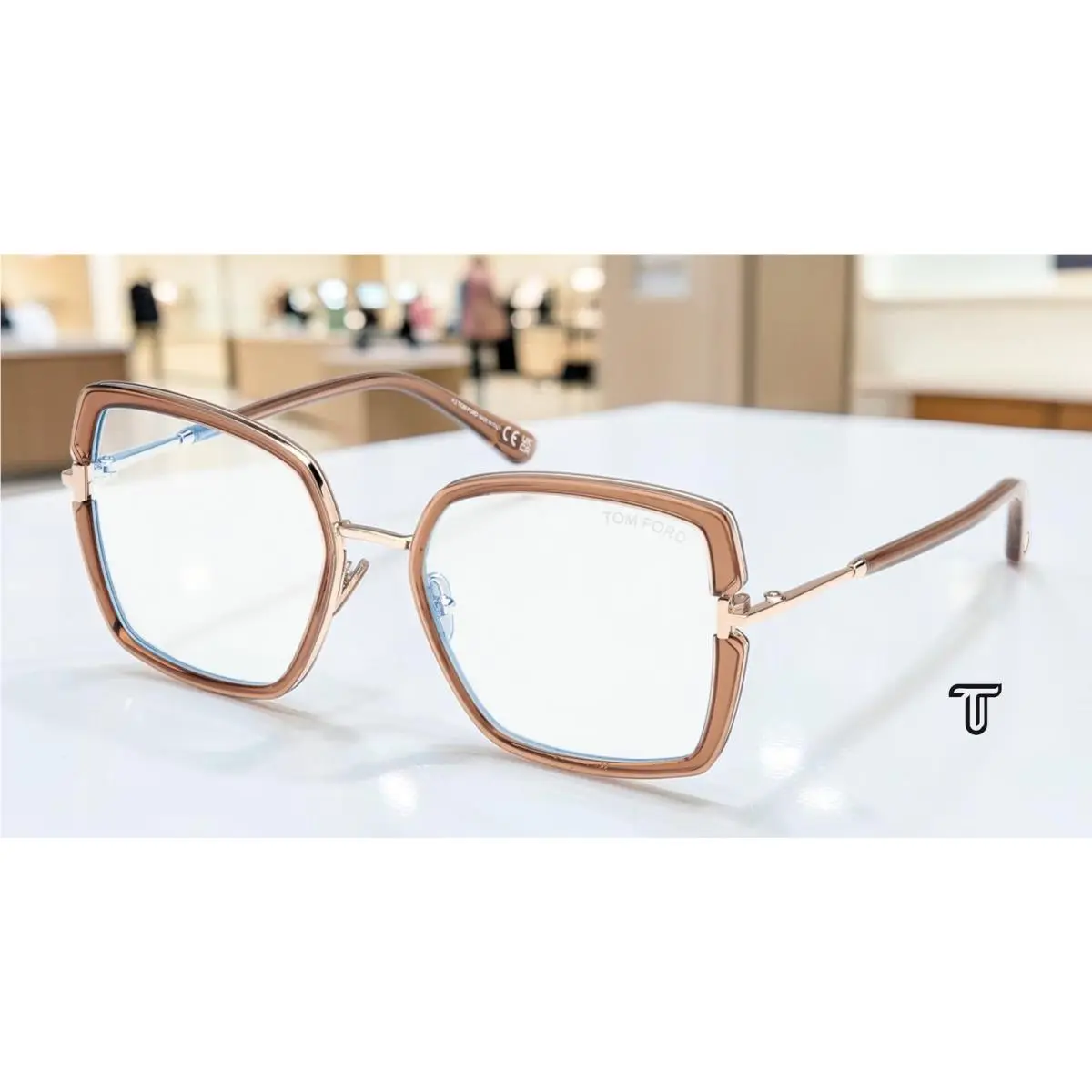 Tom Ford FT5985 B 045 Shiny Light Brown Demo Lens 55 mm Women`s Eyeglasses