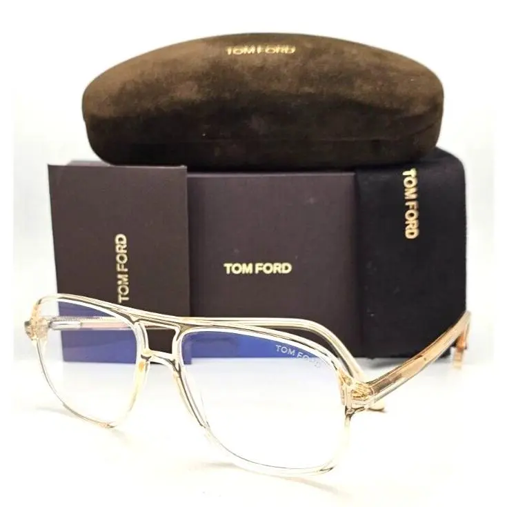 Tom Ford Eyeglasses TF 5737-B 045 56-15 Light Brown Frames Blue Block Lenses
