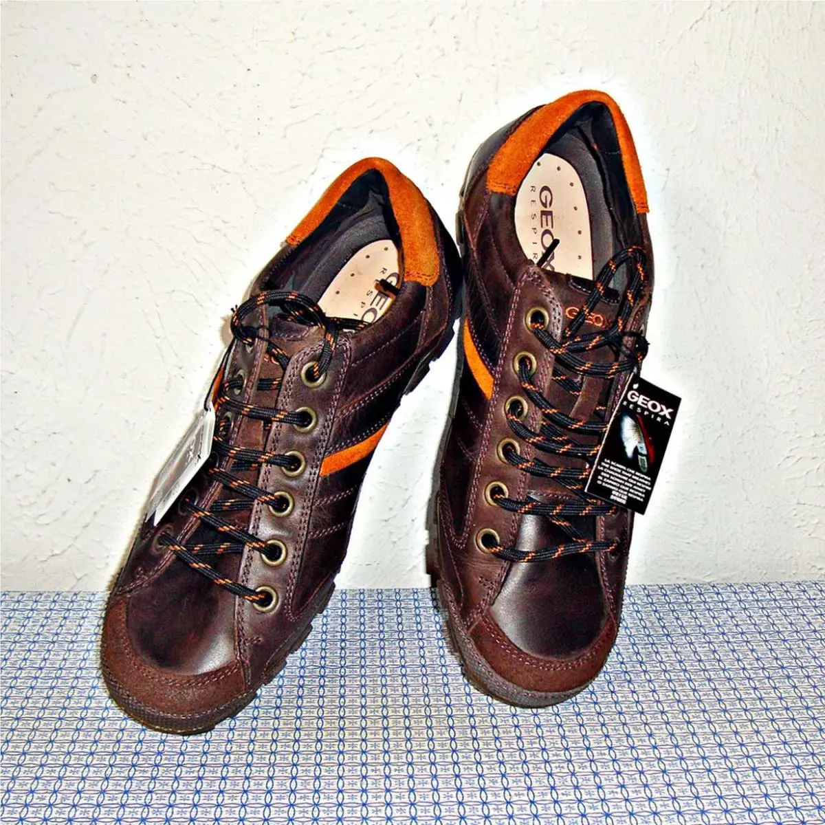 【new】geox Respira Men`s Coffee/orange Leather Shoes - Size: US 9 EU 42