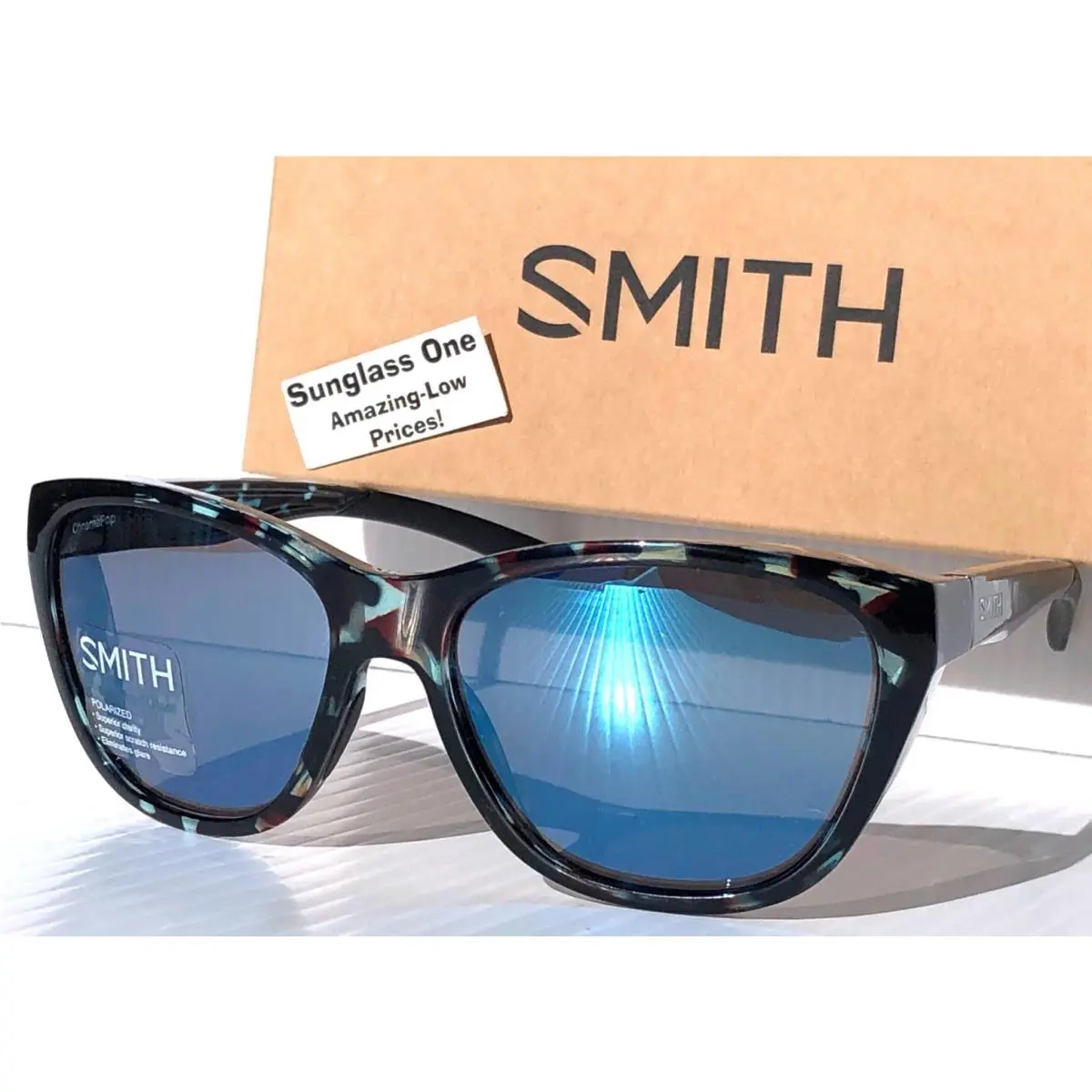 Smith Optics Shoal Sky Tortoise Chromapop Polarized Blue Glass Lens Sunglass