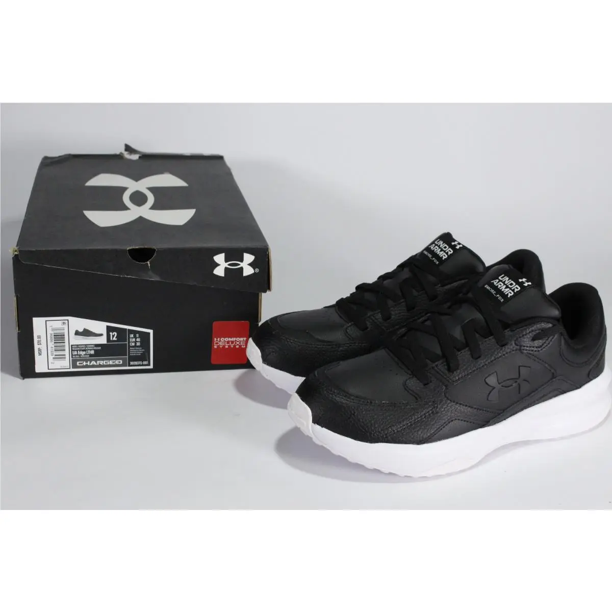 Under Armour Edge Leather Charged Shoes Men`s Sz 12 US 46 Eur Black on Black