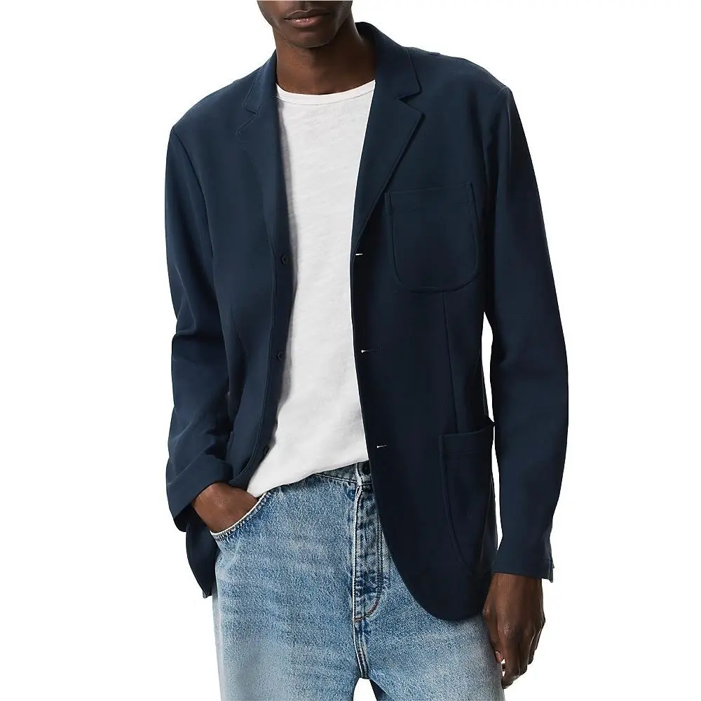 Rag Bone Achilles Knit Blazer Men`s 38 Ink Blue Long Sleeve Button Closure