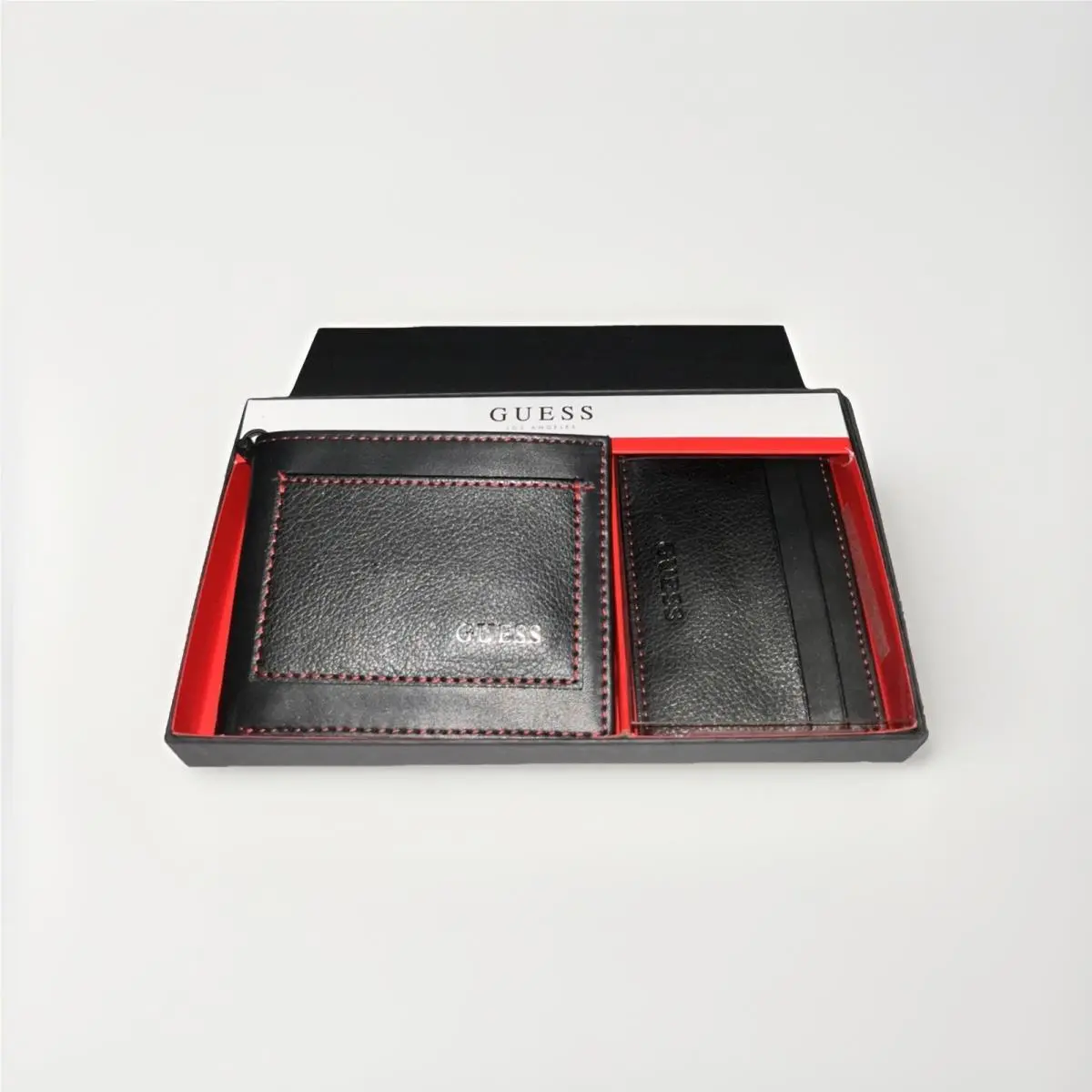 Guess Men’s Leather Wallet Bifold and Card Case Set Black Gift Box