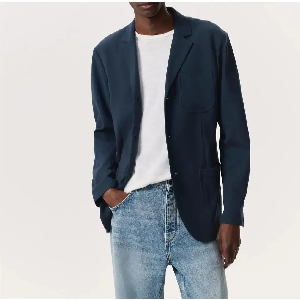 Rag Bone Jacket Mens Size 42 Navy Achilles Knit Blazer Cotton Blend