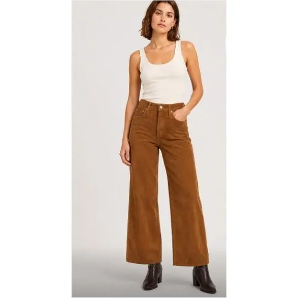 Rag Bone Andi Corduroy Pants Chestnut Brown Wide Leg High Rise Ankle Sz 25