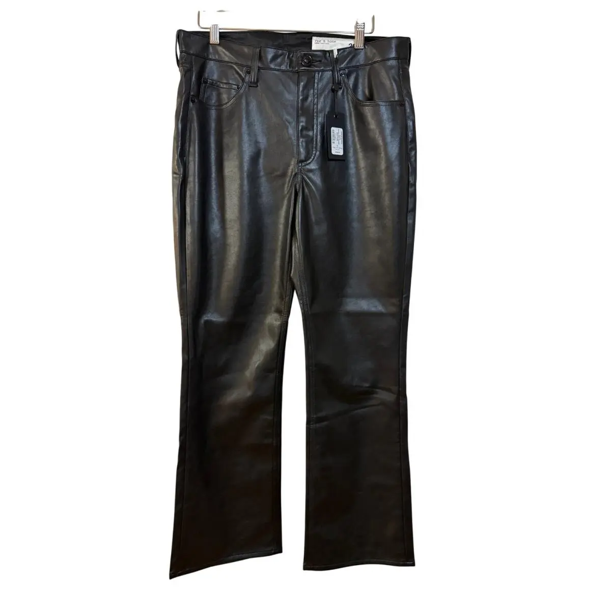 Rag Bone Peyton Leather Ankle Flare Pants Women 30 Black Moto Chic