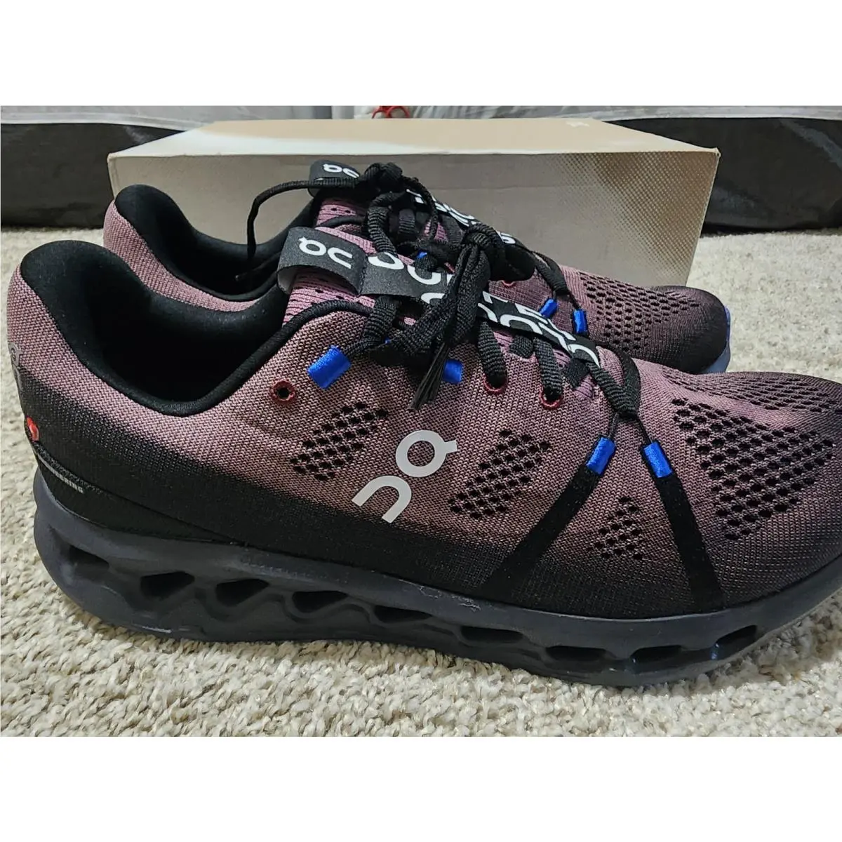 On Cloud Black Cobalt Blue Red Cloudsurfer Shoes Cloudtec Men`s Size 11.5