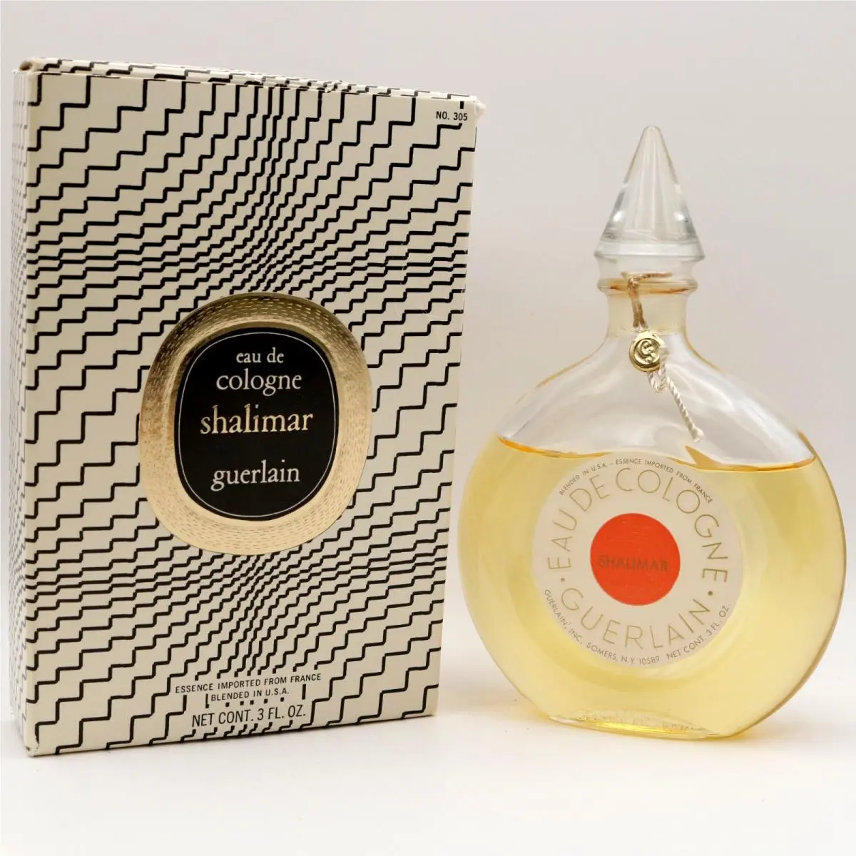 Guerlain Shalimar Eau de Cologne 3fl oz Vintage 305 1967 Somers Glass Top