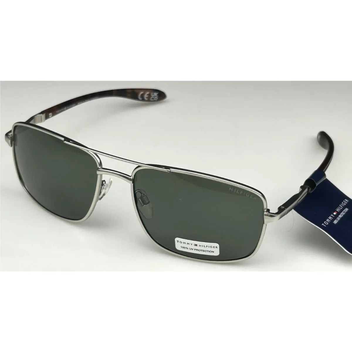 Tommy Hilfiger Men`s 62mm Silver Frame Green Lens Sunglasses MM OM703