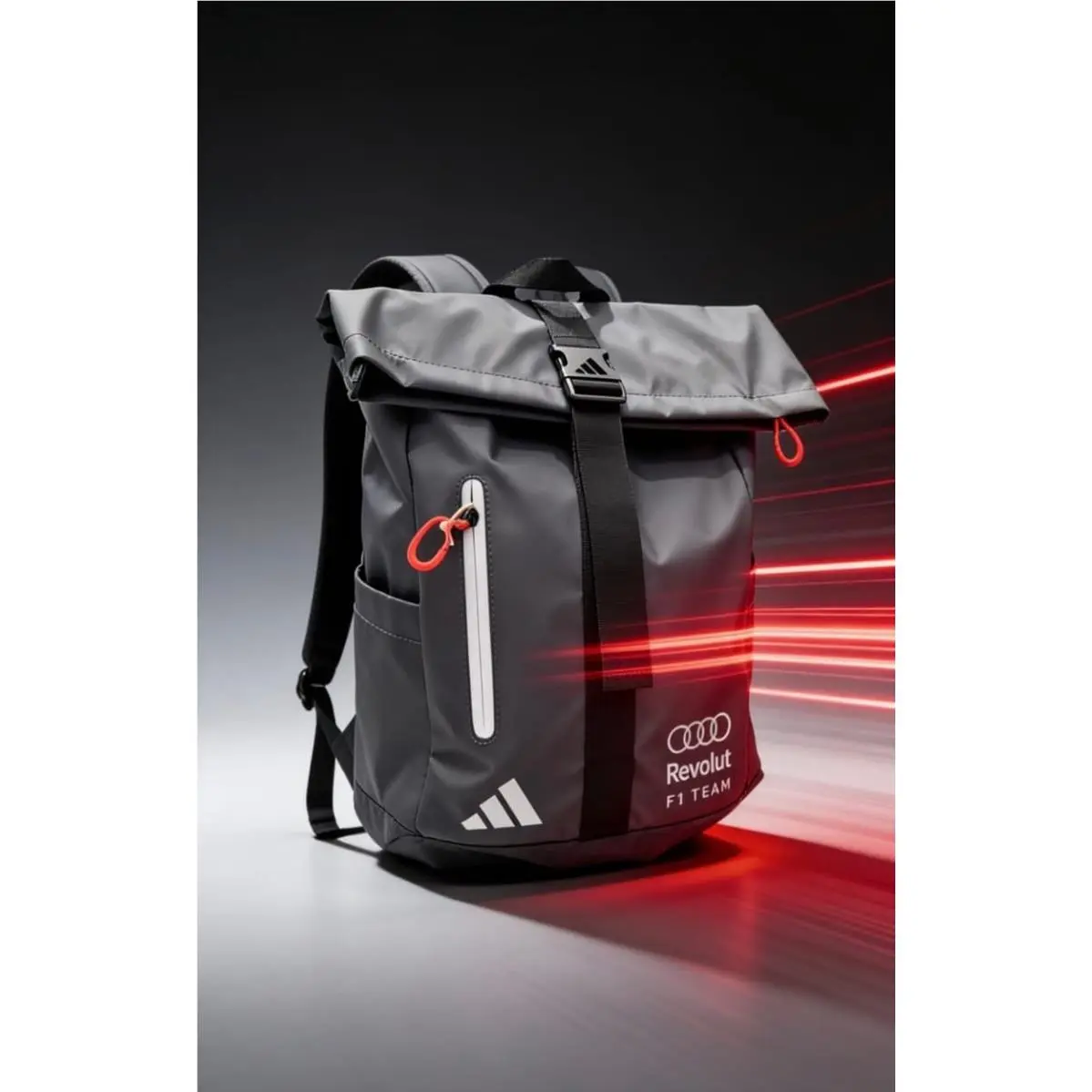 Audi Revolut F1 Team × Adidas Backpack Logo Black Roll Top Laptop Books Bag