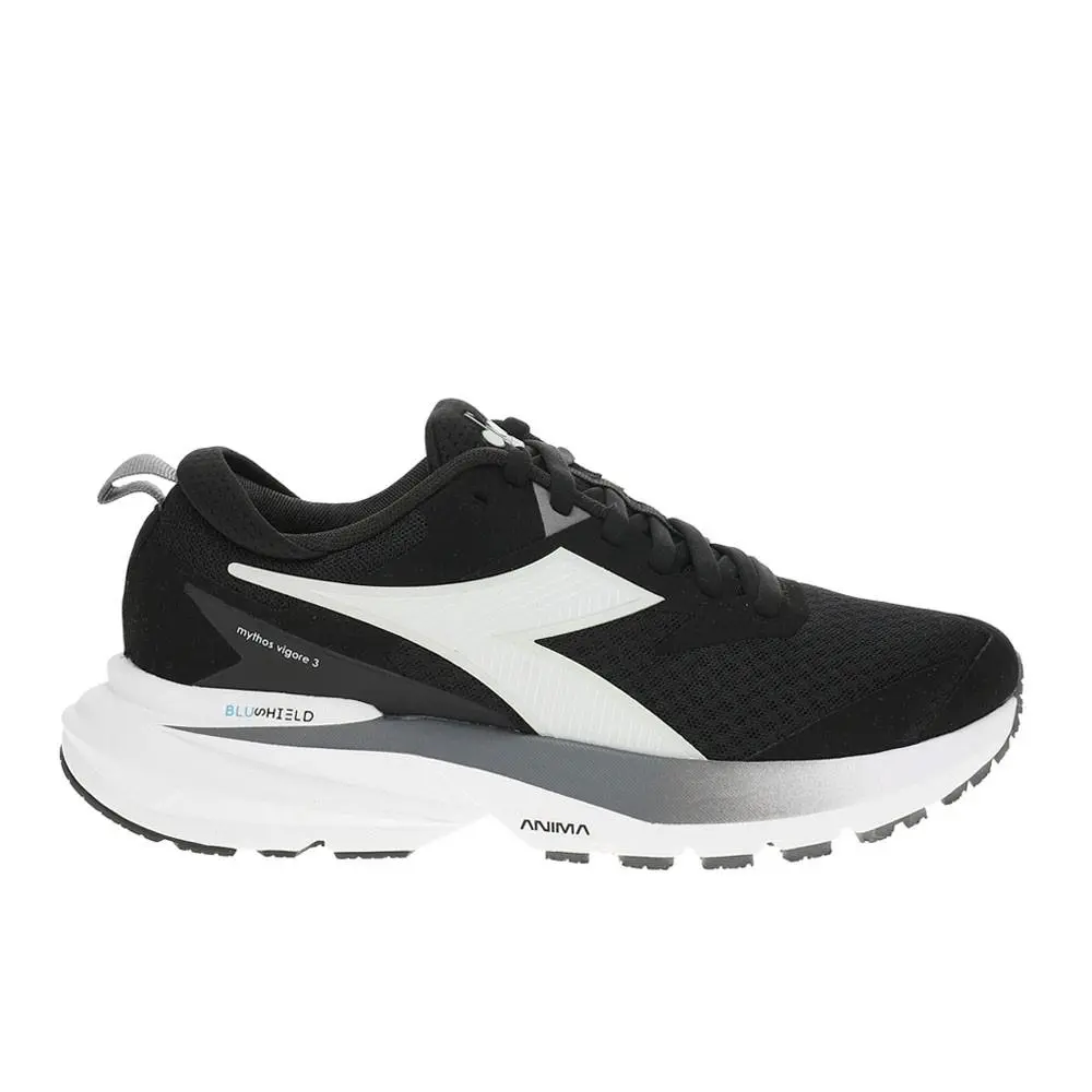 Diadora Mythos Blushield Vigore 3 Wide Running Mens Black White Sneakers Athle