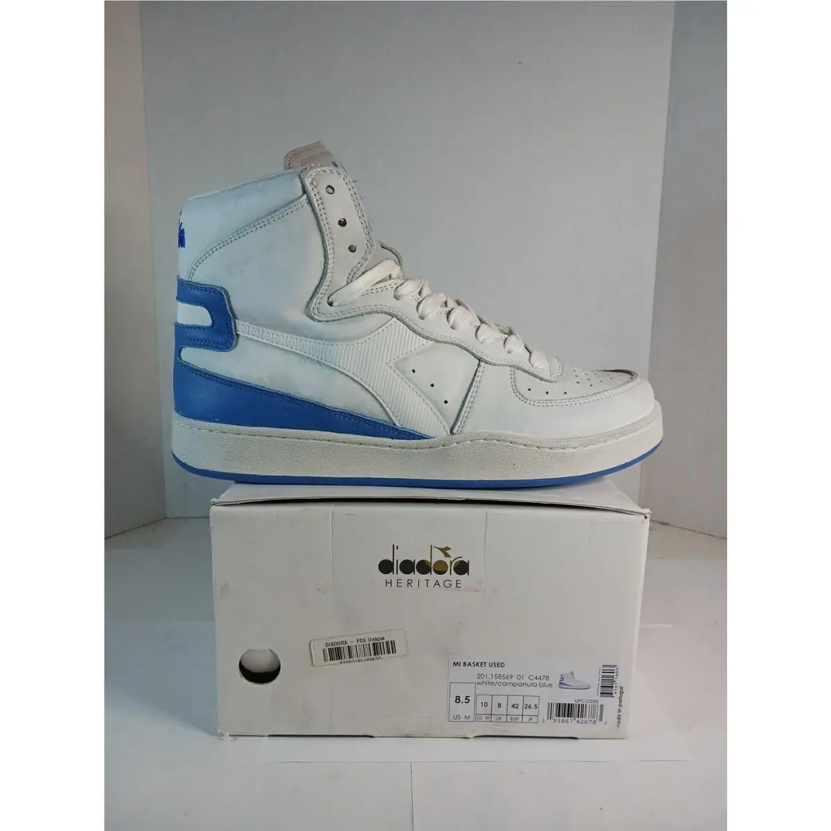 Diadora Mi Basket High `white Blue` Basketball Shoes Sneakers Mens 8.5 US