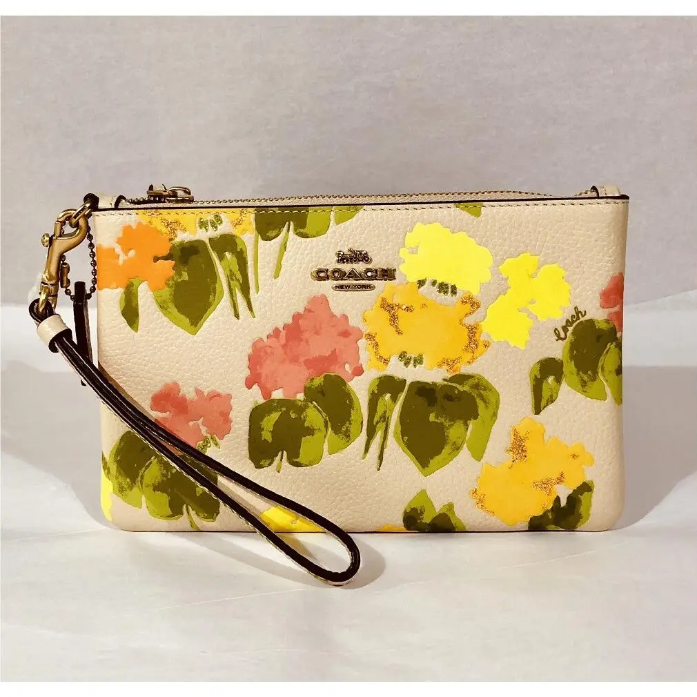 Coach Floral Pebble Leather Small Wristlet Multi