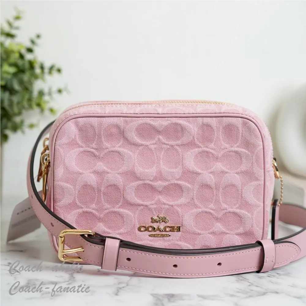 Coach CEN19 Mini Carey Crossbody Bag Signature Denim Leather Light Pink