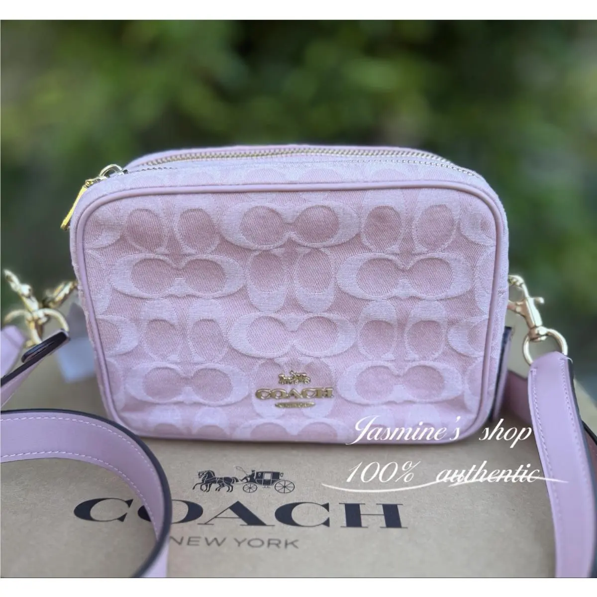 Coach CEN19 Mini Carey Crossbody Bag Signature Denim Leather Light Pink