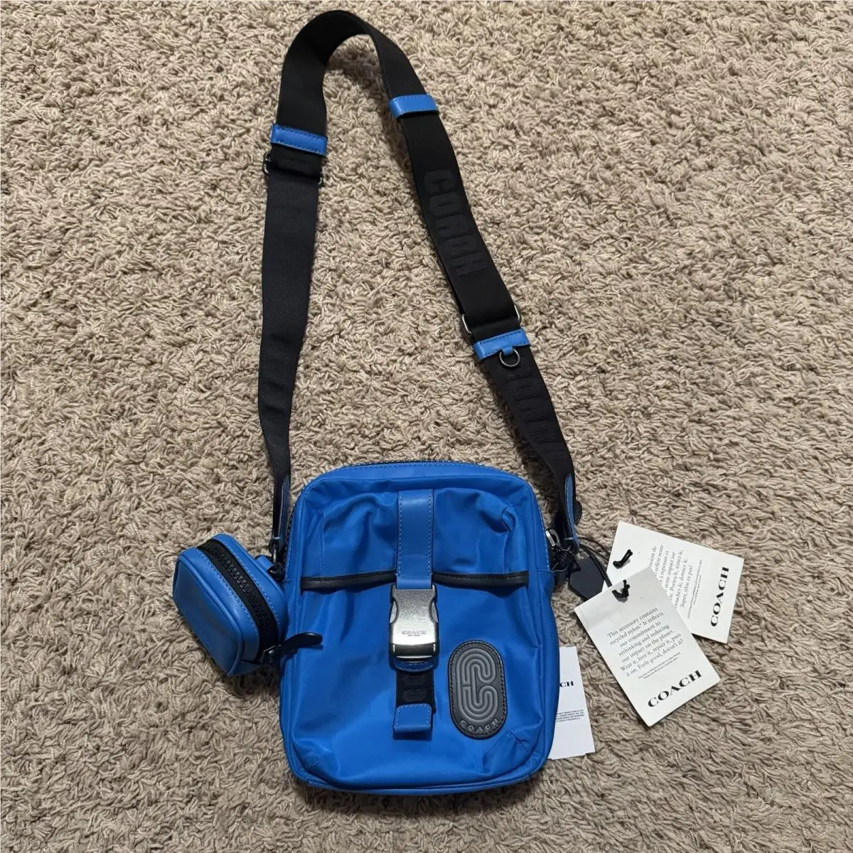 Coach Shoulder Bag Max Nylon Leather C9836 Blue Black Handbag From Japan