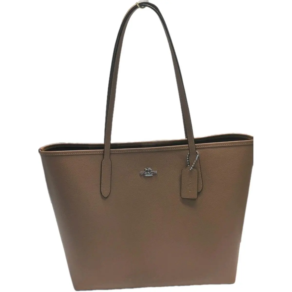 Coach Leather City Tote Shoulder Bag Saddle Brown Silver CR111