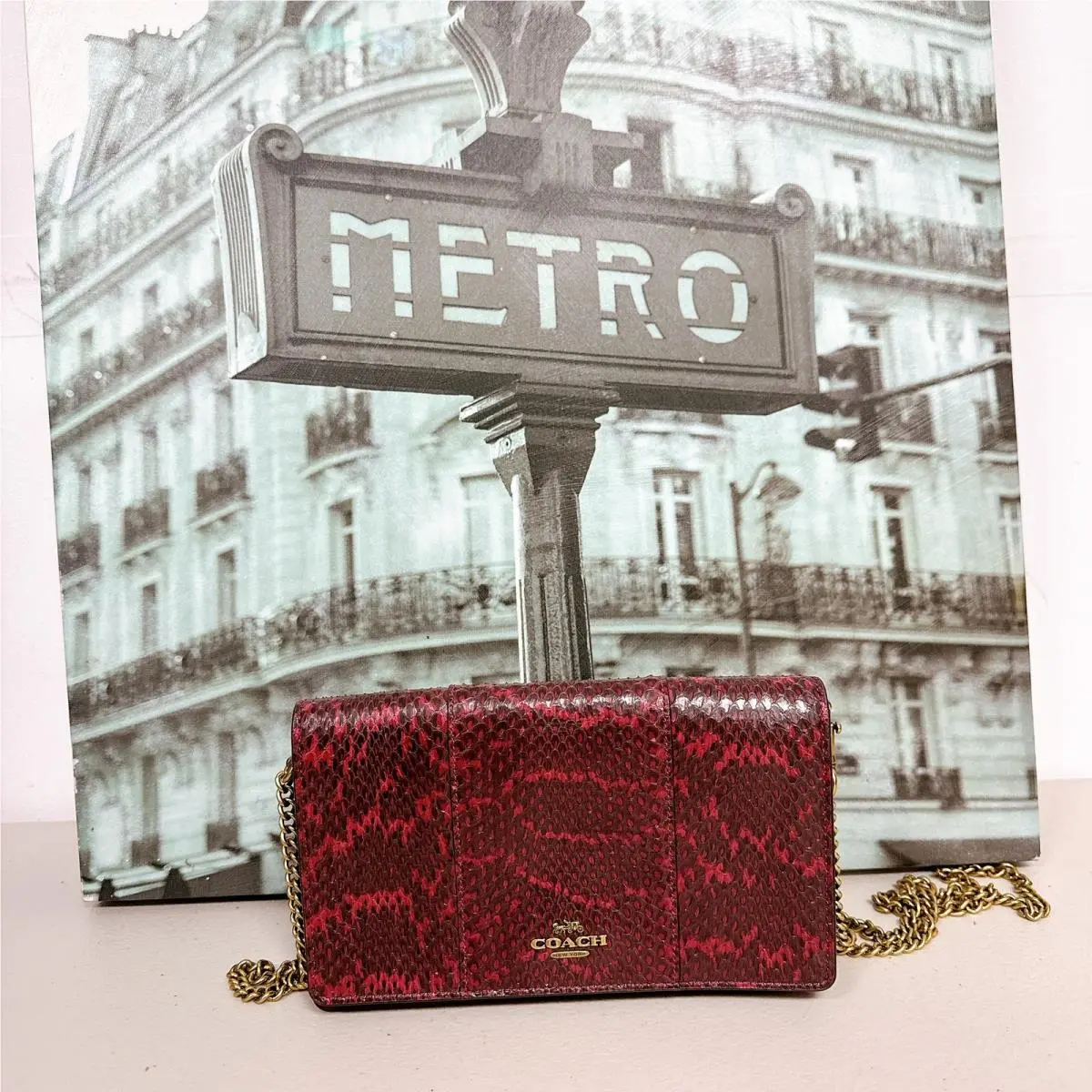 Coach 79600 Callie Foldover Chain Clutch In Blocked Snakesk
