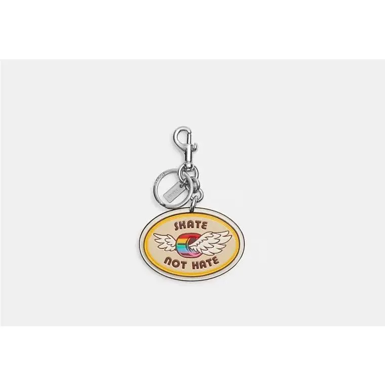Skate Not Hate Bag Charm In Rainbow Signature Canvas CK061 Chalk Mult by Coach