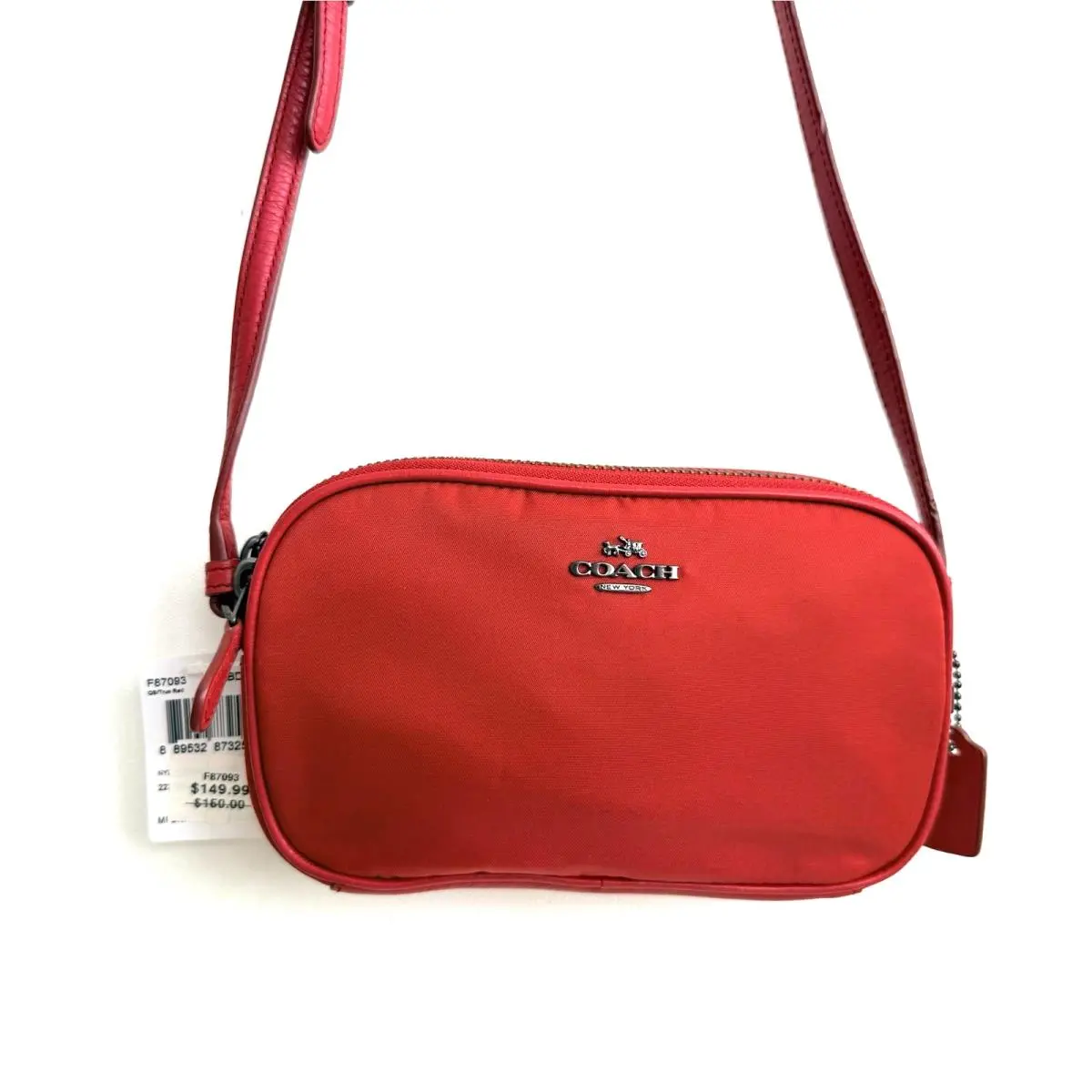 Coach Double-zip Pouch Crossbody Bag Nylon Leather Trim F87093 Red