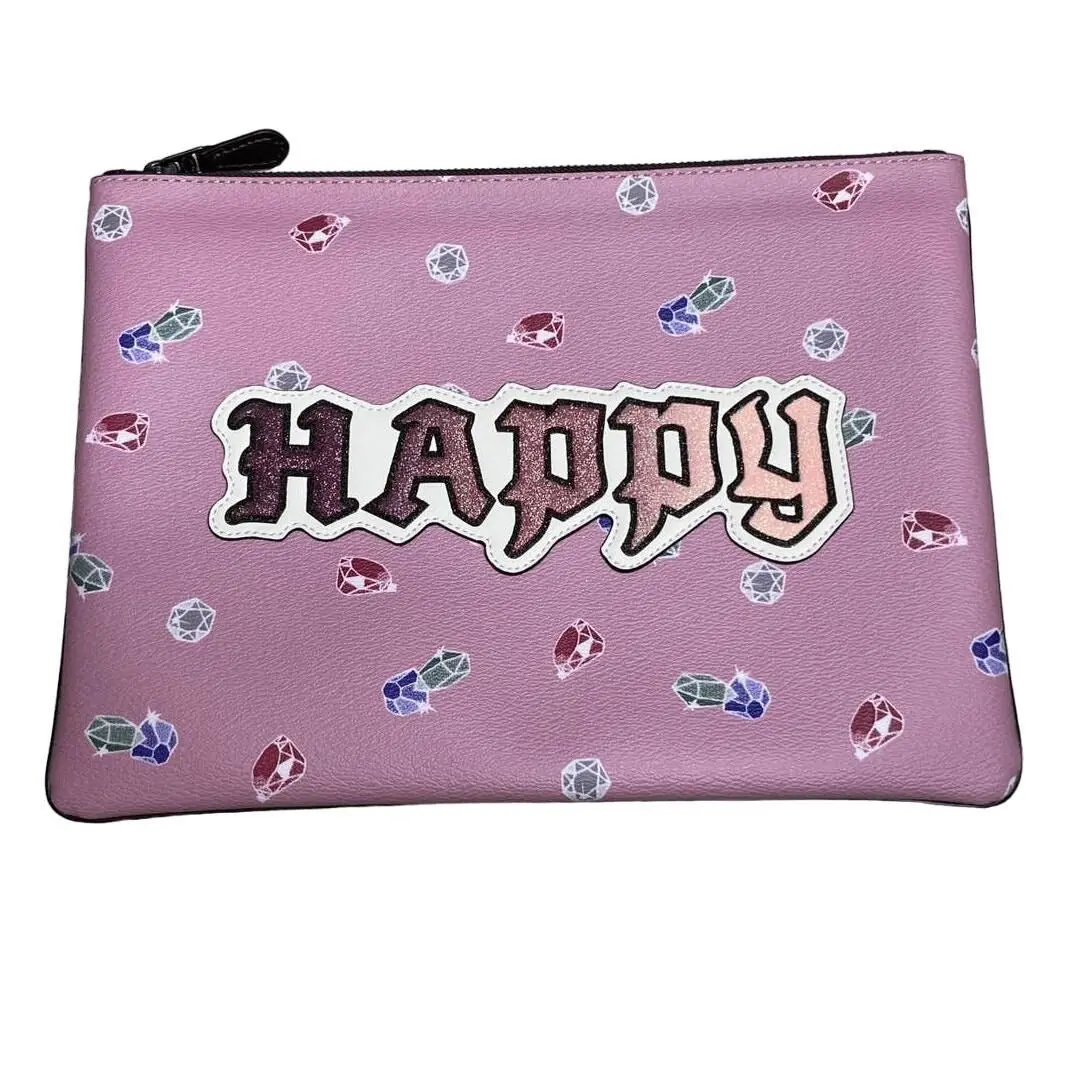 Disney Snow White Glitter Happy Patch Gems Print Large Clutch Pouch by Coach