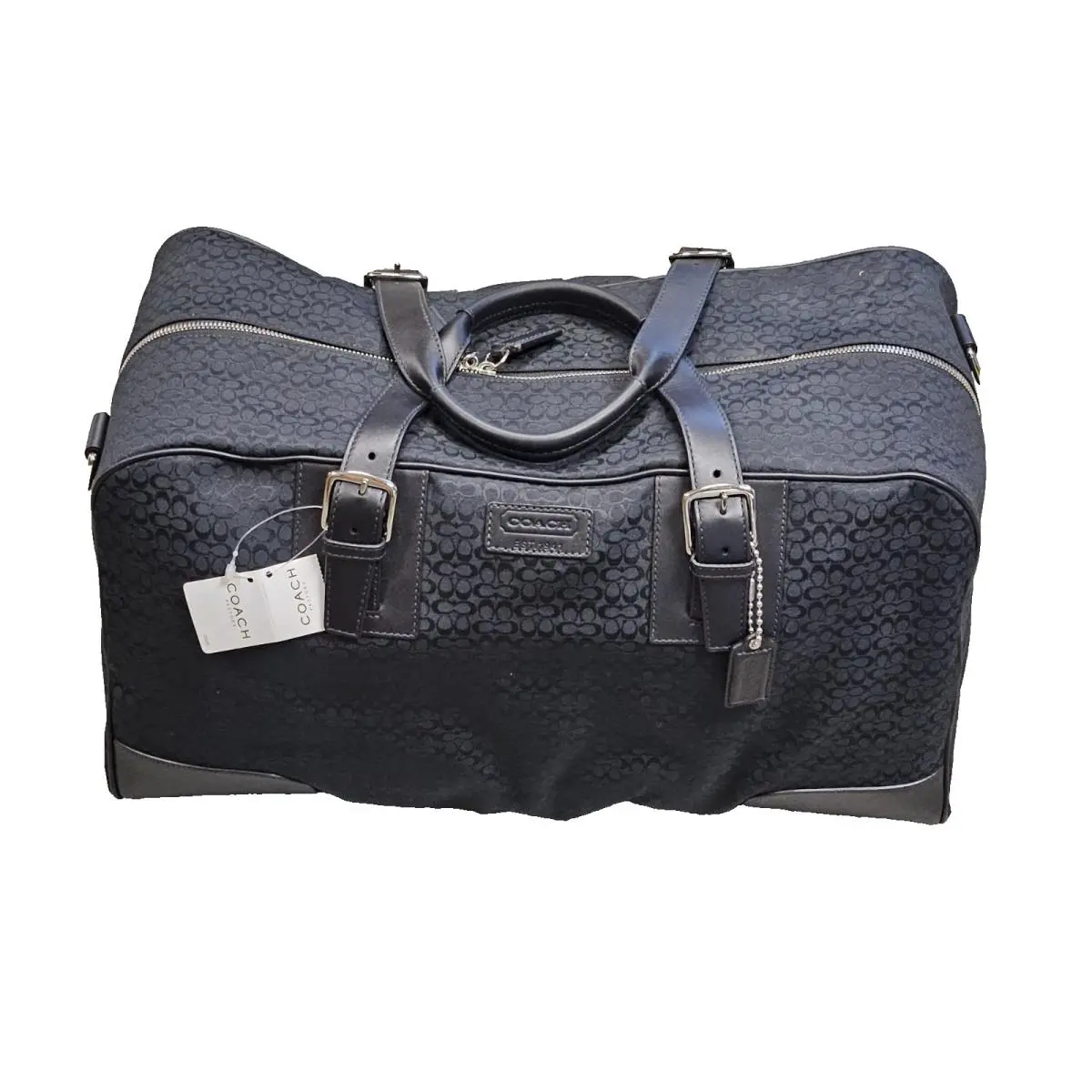 Coach F77085 Vintage Large Black Signature C Canvas Leather Trim Travel Bag