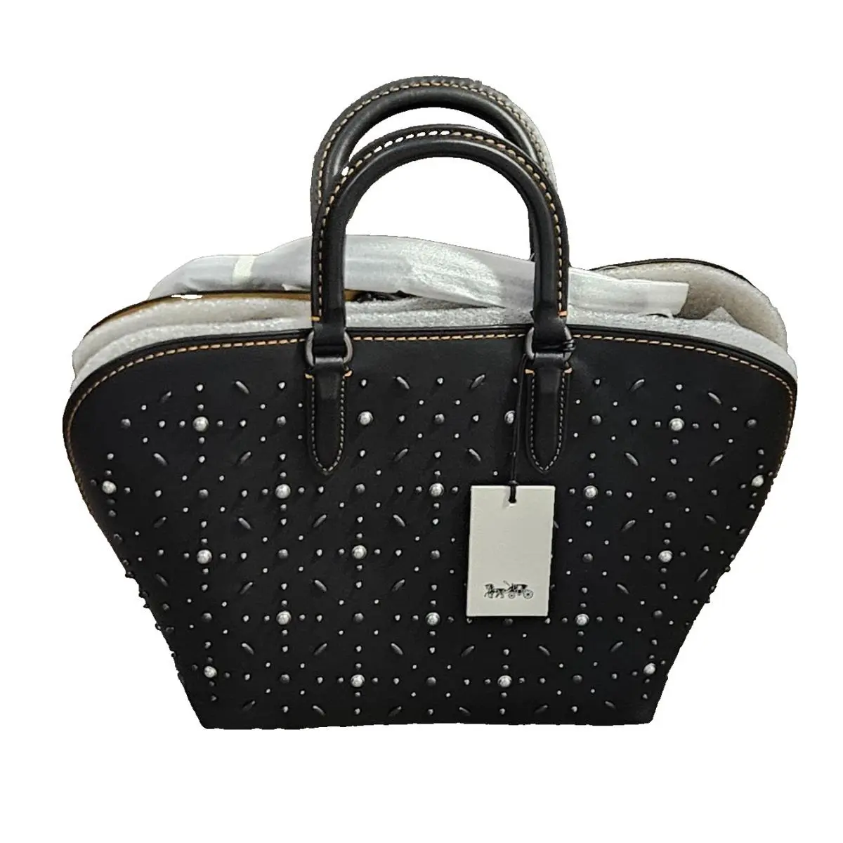 Coach Dakota Satchel Studded Leather 2Way Handbag Shoulder Bag Black