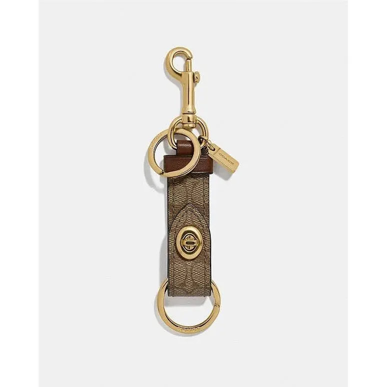 Coach F49314 Trigger Snap Bag Charm IN Signature Canvas Key Ring Khaki