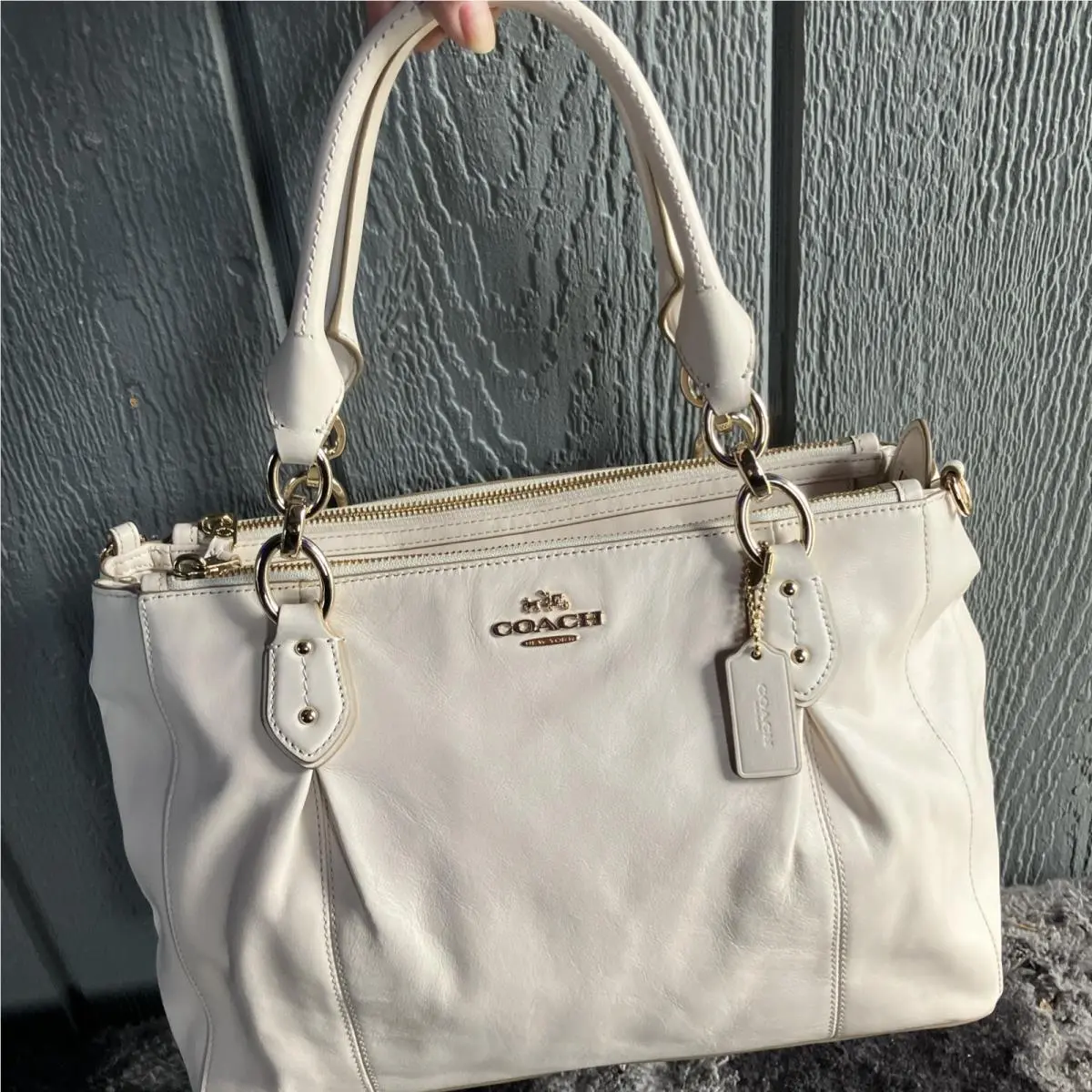 Coach Leather Purse Cream While with Strap Only Stored