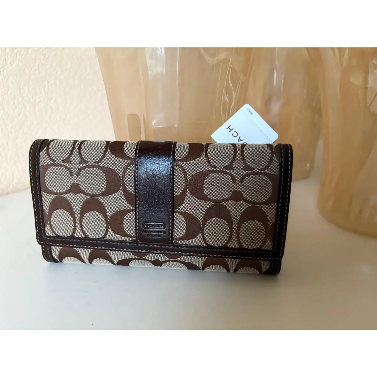 Coach Hampton Signature Wallet Tri-fold Envelope Khaki 6K13