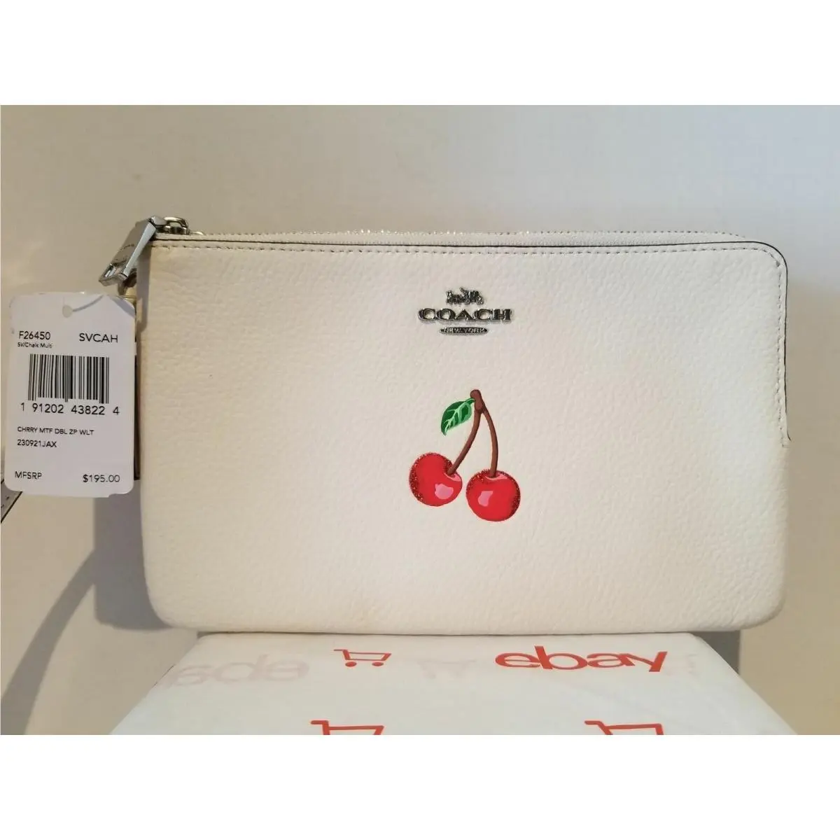 Coach F26450 Cherry Motif Double Zip Wallet - Sv/chalk Multi
