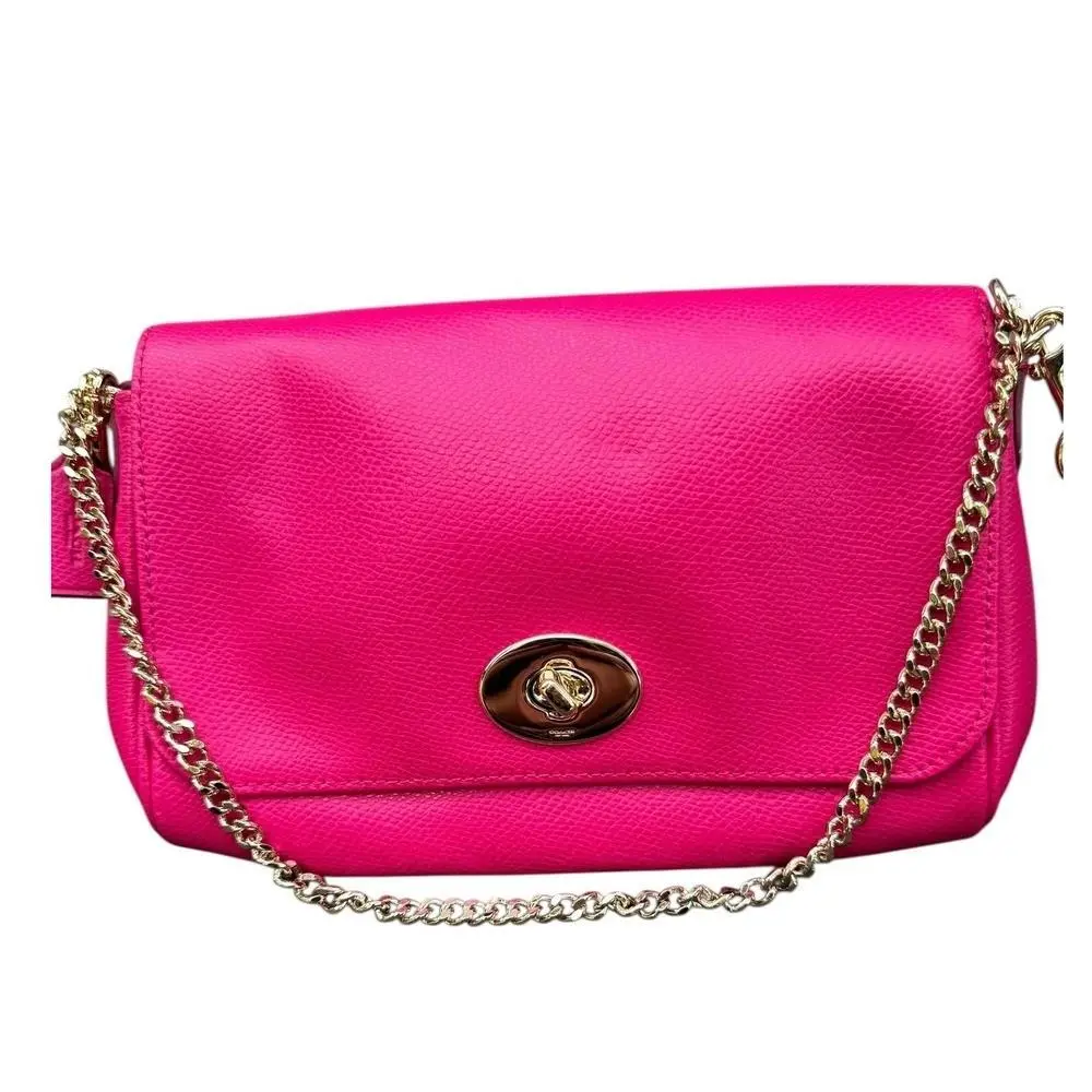 Coach Ruby Crsgr MN Pink Ruby Leather Chain Crossbody Bag Purse F34604