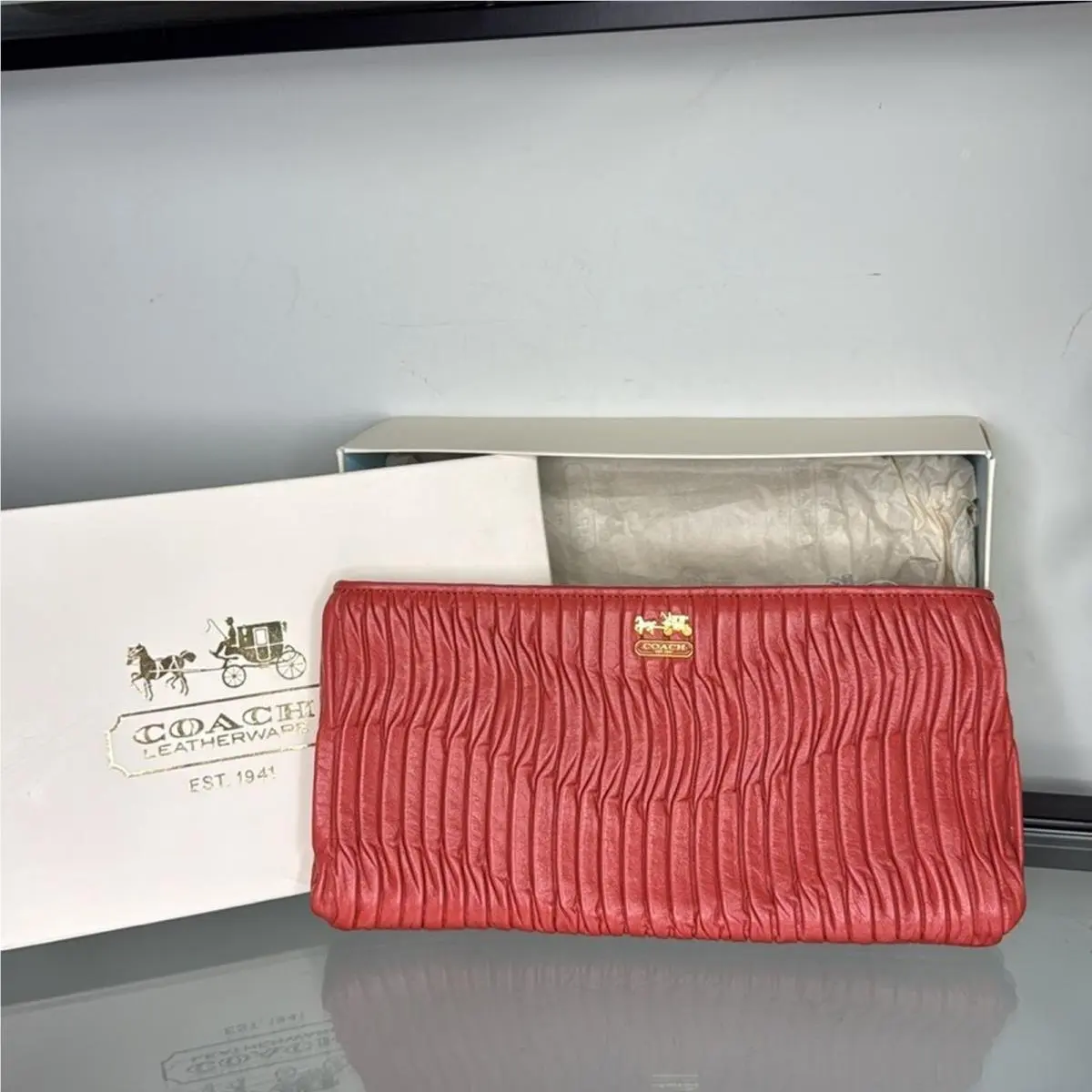 Coach Coral Mad Gap Leather Zip Clutch