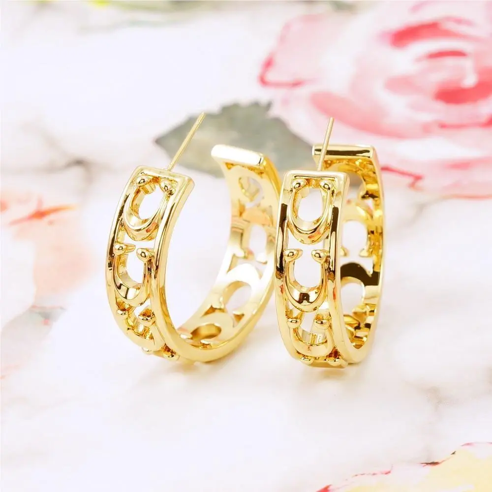 Coach Signature Openwork Logo C Earrings Gold Tone